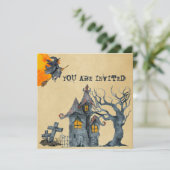 Waterverf heksen Goblins Halloween Costume Party Kaart (Staand voorkant)