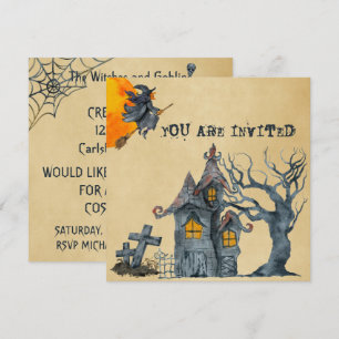 Waterverf heksen Goblins Halloween Costume Party Kaart