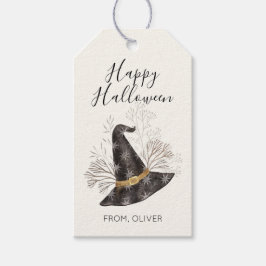 Waterverf Heksenhoed Happy Halloween Cadeaublaadje Cadeaulabel
