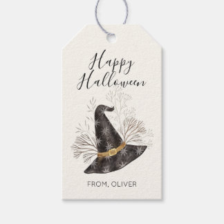 Waterverf Heksenhoed Happy Halloween Cadeaublaadje Cadeaulabel
