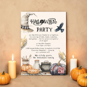 Waterverf Heksenhoed Skelet Halloween Feest Kaart