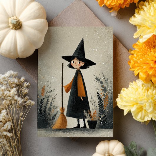 Waterverf Heksenillustratie Whimsical Halloween Kaart