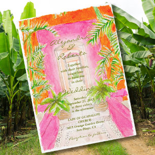 Waterverf Helder Gekleurde Destination Wedding Kaart