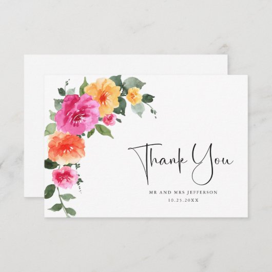Waterverf Helder Roze Bereik Bloemen Bruiloft Bedankkaart (Voorkant / Achterkant)