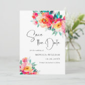 Waterverf Helder Roze Bloemen Bruiloft Save The Date (Staand voorkant)