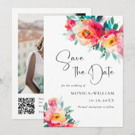 Waterverf Helder Roze Bloemen Bruiloft Save The Date