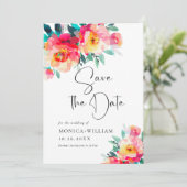 Waterverf Helder Roze Bloemen Bruiloft Save The Date (Staand voorkant)