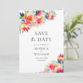 Waterverf Helder Roze Bloemen Bruiloft Save The Date (Staand voorkant)