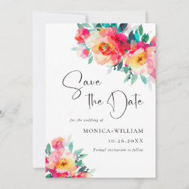 Waterverf Helder Roze Bloemen Bruiloft Save The Date