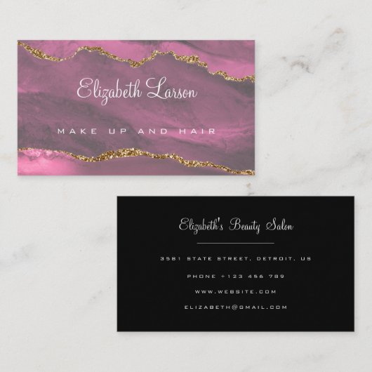 Waterverf Helder Roze Glitter Agaat Make-up Arties Visitekaartje (Voorkant / Achterkant)