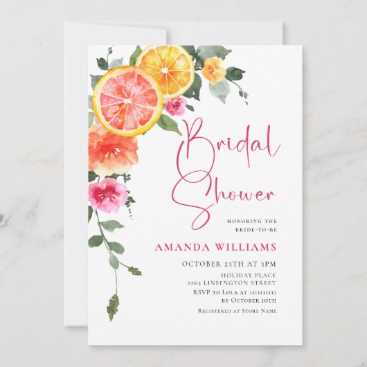 Waterverf Helder Roze Sinaasappel Bloem Vrijgezell Kaart (Voorkant)