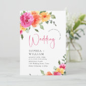 Waterverf Helder Roze Sinaasappel Bloemen Bruiloft Kaart (Staand voorkant)