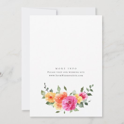 Waterverf Helder Roze Sinaasappel Bloemen Bruiloft Kaart (Achterkant)