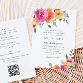 Waterverf Helder Roze Sinaasappel Bloemen Bruiloft Kaart