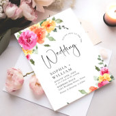 Waterverf Helder Roze Sinaasappel Bloemen Bruiloft Kaart