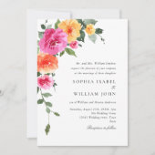 Waterverf Helder Roze Sinaasappel Bloemen Bruiloft Kaart (Voorkant)