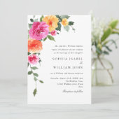 Waterverf Helder Roze Sinaasappel Bloemen Bruiloft Kaart (Staand voorkant)