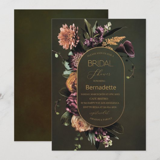 Waterverf helder wandtapijt bloemen goud bruiloft kaart (Voorkant / Achterkant)