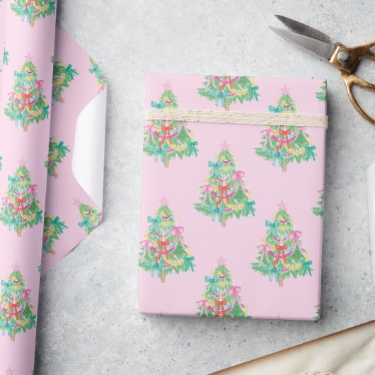 Waterverf Heldere Kleuren Coquette Kerstboom Cadeaupapier