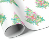 Waterverf Heldere Kleuren Coquette Kerstboom Cadeaupapier (Rol Hoek)