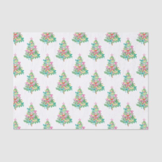 Waterverf Heldere Kleuren Coquette Kerstboom Tissuepapier (Voorkant)