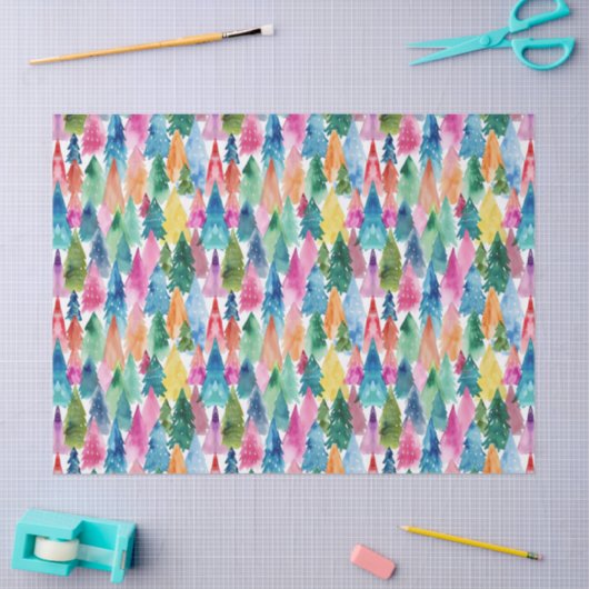 Waterverf Heldere Kleurrijke Regenboog Kerstbomen Tissuepapier (Craft)
