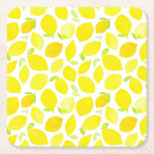 Waterverf Heldergele citroenen Patroon Zomer Kartonnen Onderzetters
