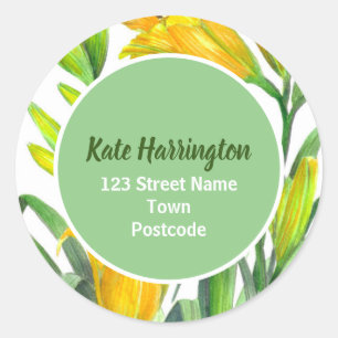 Waterverf Heldergele Dag Lelies Cirkel Adres Ronde Sticker