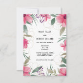 Waterverf Helderroze gouden bloemenbruiloft Kaart (Voorkant)