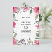 Waterverf Helderroze gouden bloemenbruiloft Kaart (Staand voorkant)
