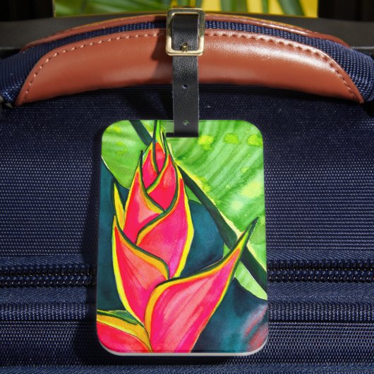 Waterverf heliconia tropische bloem bagagelabel (Voorkant Insitu 2)