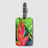 Waterverf heliconia tropische bloem bagagelabel (Voorkant (verticaal))