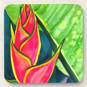 Waterverf heliconia tropische bloem bier onderzetter (Voorkant)