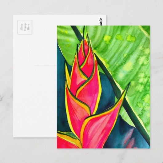 Waterverf heliconia tropische bloem briefkaart (Voorkant / Achterkant)