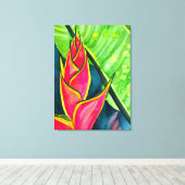 Waterverf heliconia tropische bloem canvas afdruk (Insitu (Houten vloer))