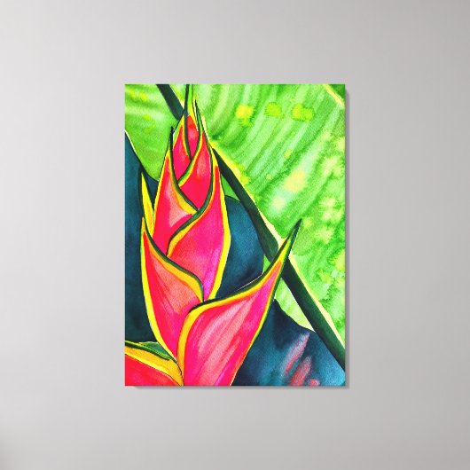 Waterverf heliconia tropische bloem canvas afdruk (Voorkant)