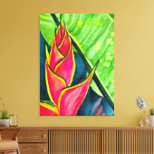 Waterverf heliconia tropische bloem canvas afdruk (Insitu (Woonkamer))