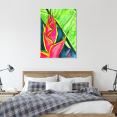 Waterverf heliconia tropische bloem canvas afdruk (Insitu (Slaapkamer))