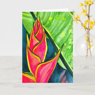 Waterverf heliconia tropische bloem kaart