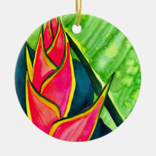Waterverf heliconia tropische bloem keramisch ornament