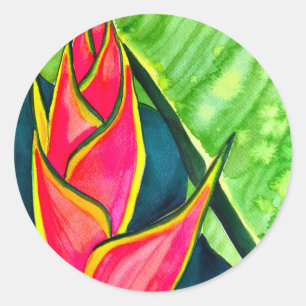 Waterverf heliconia tropische bloem ronde sticker