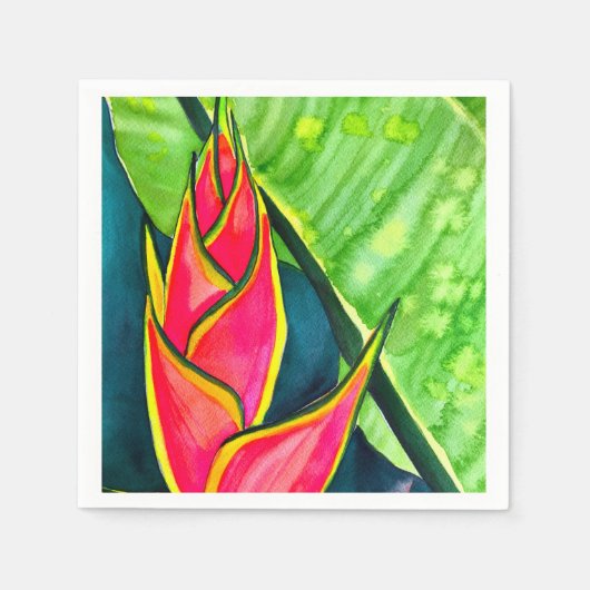 Waterverf heliconia tropische bloem servet (Voorkant)
