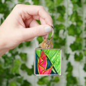 Waterverf heliconia tropische bloem sleutelhanger (Hand)