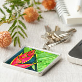 Waterverf heliconia tropische bloem sleutelhanger (Zijkant)