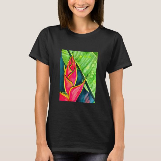 Waterverf heliconia tropische bloem t-shirt (Voorkant)