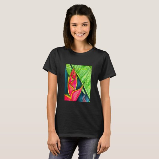 Waterverf heliconia tropische bloem t-shirt (Voorkant volledig)