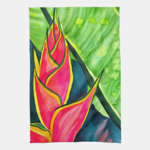 Waterverf heliconia tropische bloem theedoek
