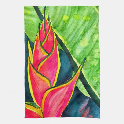 Waterverf heliconia tropische bloem theedoek (Verticaal)