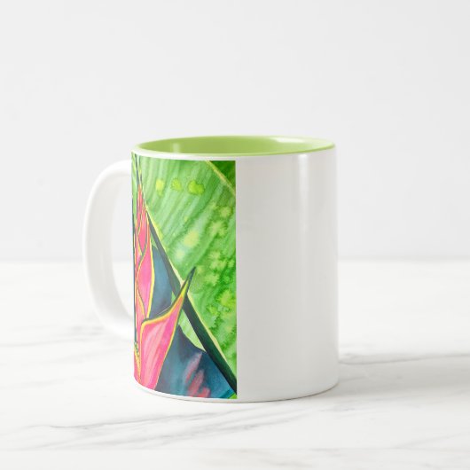 Waterverf heliconia tropische bloem tweekleurige koffiemok (Voorkant links)