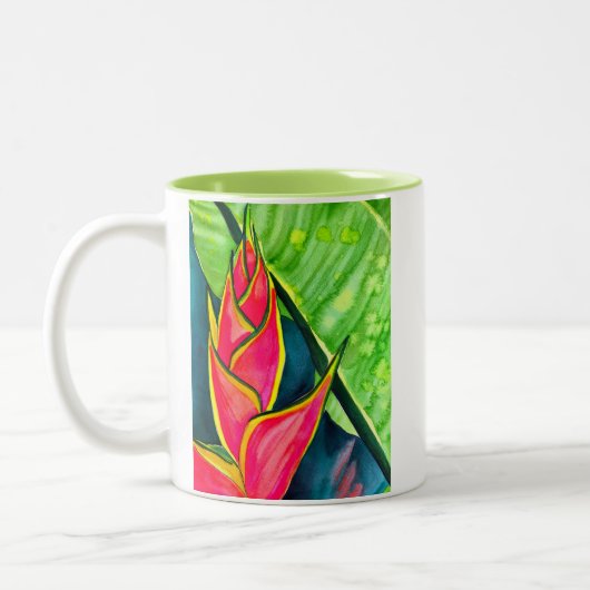 Waterverf heliconia tropische bloem tweekleurige koffiemok (Links)